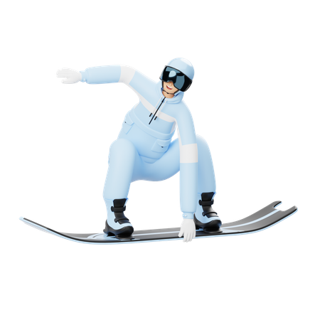 Homem aproveitando o slide de snowboard  3D Illustration