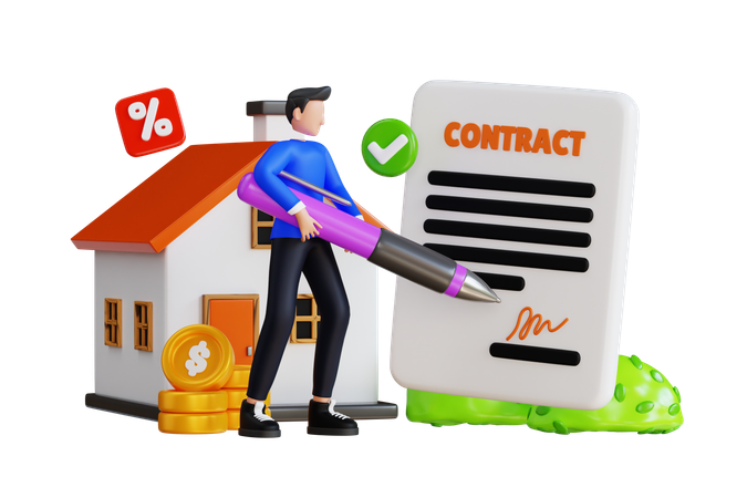 Homem assina contrato depois de comprar casa  3D Icon