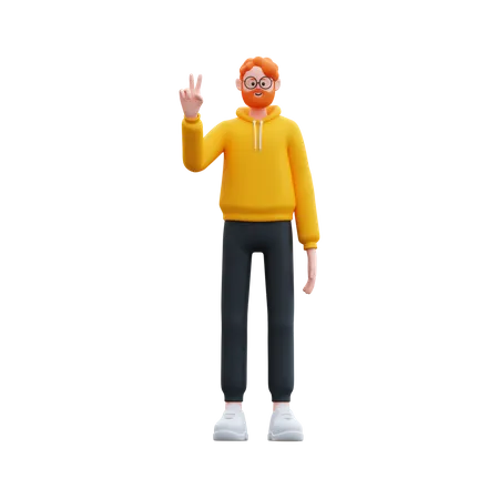 Homem barbudo mostrando sinal de paz  3D Illustration
