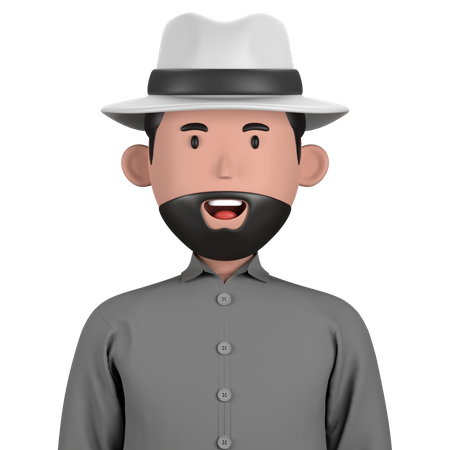Homem barbudo usando chapéu  3D Icon