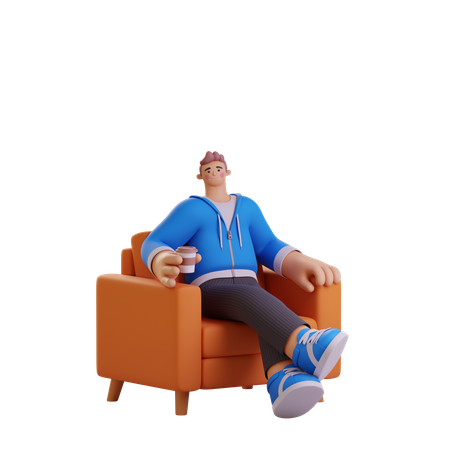 Homem tomando café  3D Illustration
