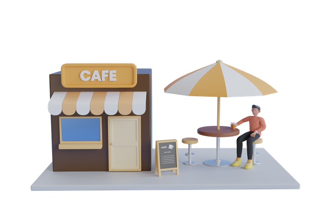 Homem tomando café no Cafe Shop  3D Illustration