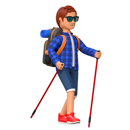 Homem caminhando na montanha  3D Illustration