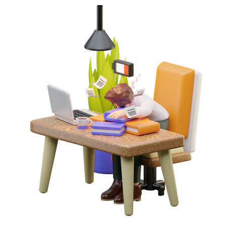 Homem cansado do trabalho de escritório  3D Illustration