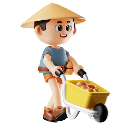 Homem carregando terra com carrinho de mão  3D Icon