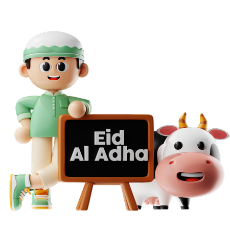 Homem comemora Eid com vaca  3D Illustration