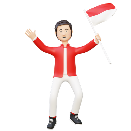 Homem comemora o dia da independência da Indonésia  3D Illustration