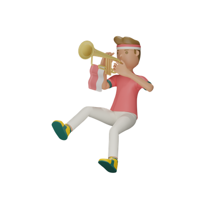 Homem comemorando o Dia da Independência com trompete  3D Illustration