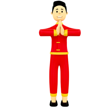 Homem chinês acolhedor  3D Illustration