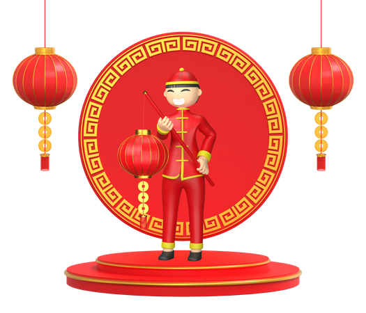 Homem chinês comemorando o ano novo chinês  3D Illustration