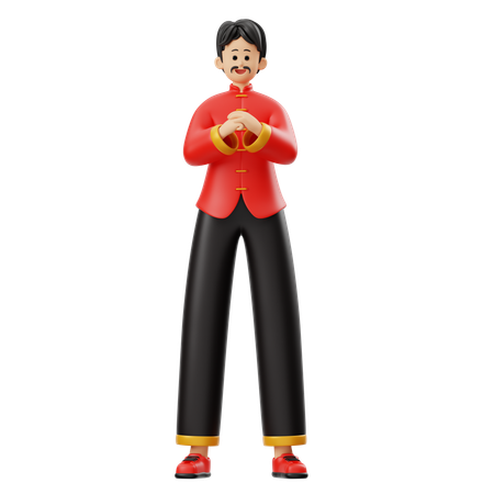Homem chinês fazendo pose em pé  3D Illustration
