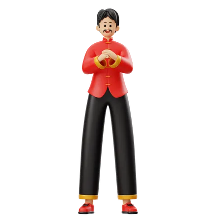 Homem chinês fazendo pose em pé  3D Illustration