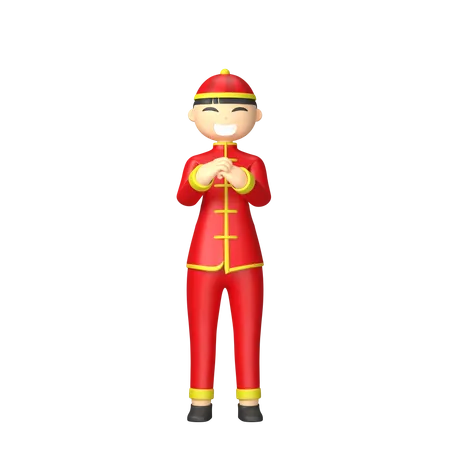 Homem chinês esperando convidados  3D Illustration