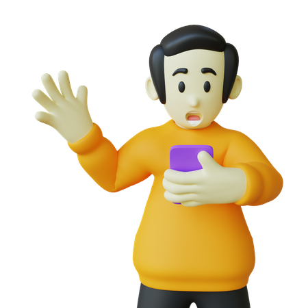 Homem chocado ao assistir celular  3D Illustration