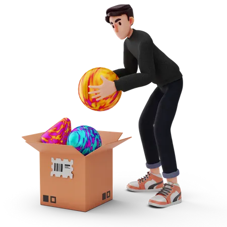 Homem colocou bola no pacote  3D Illustration