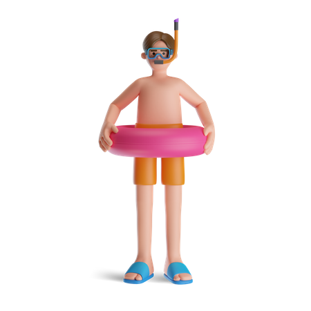 Homem com anel inflável  3D Illustration