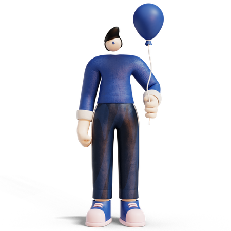 Homem com balões voando no céu  3D Illustration