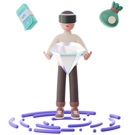 Homem com bens virtuais  3D Icon