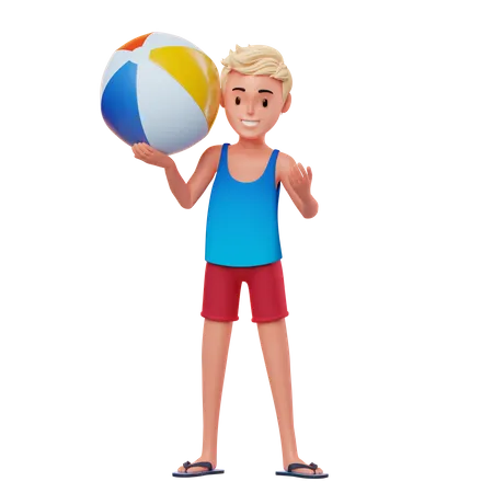 Homem com bola de praia  3D Illustration