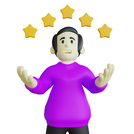 Homem com cinco estrelas  3D Illustration