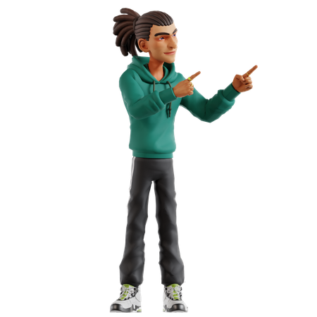 Homem com dreadlocks apontando algo para o lado direito  3D Icon