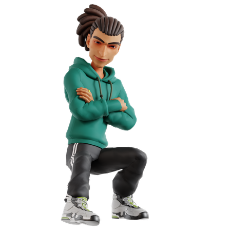 Homem com dreadlocks dando pose sentada  3D Icon