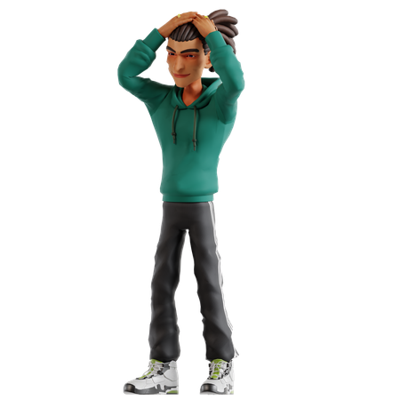Homem com dreadlocks em pé enquanto faz pose chocante  3D Icon