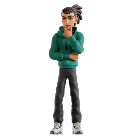 Homem com dreadlocks fazendo pose de pensamento  3D Icon