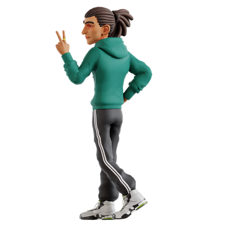 Homem com dreadlocks fazendo pose de vitória  3D Icon