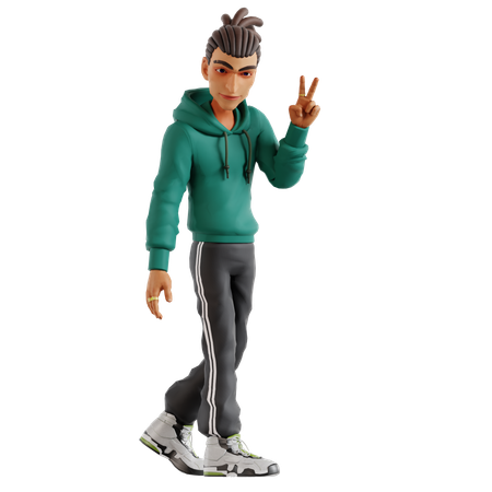 Homem com dreadlocks fazendo pose de vitória  3D Icon