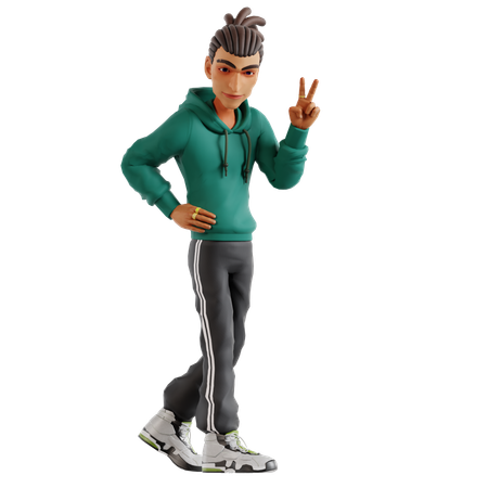 Homem com dreadlocks fazendo pose de vitória  3D Icon