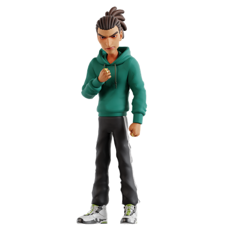 Homem com dreadlocks irritado fazendo pose de punho  3D Icon
