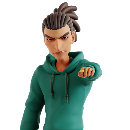 Homem com dreadlocks irritado fazendo pose de punho 3D Icon