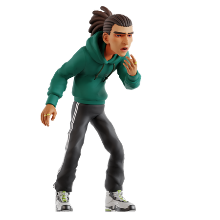 Homem com dreadlocks pensando enquanto faz expressão chocante  3D Icon