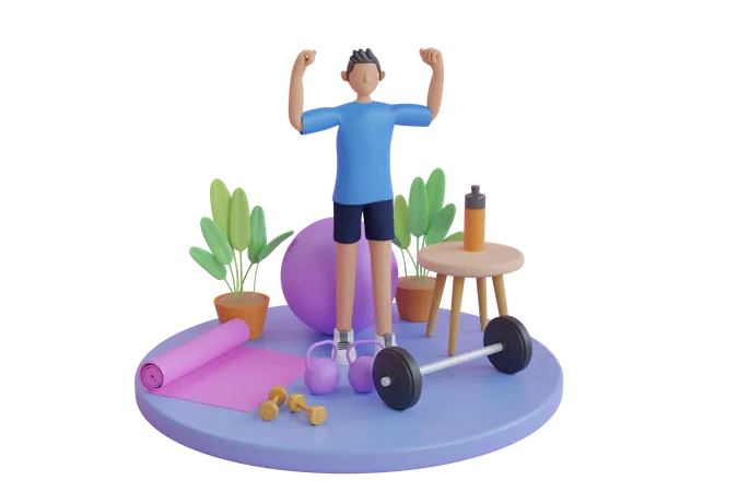 Homem com equipamento de fitness  3D Illustration