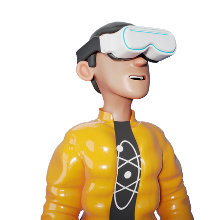 Homem com óculos de realidade virtual  3D Illustration