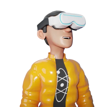 Homem com óculos de realidade virtual  3D Illustration