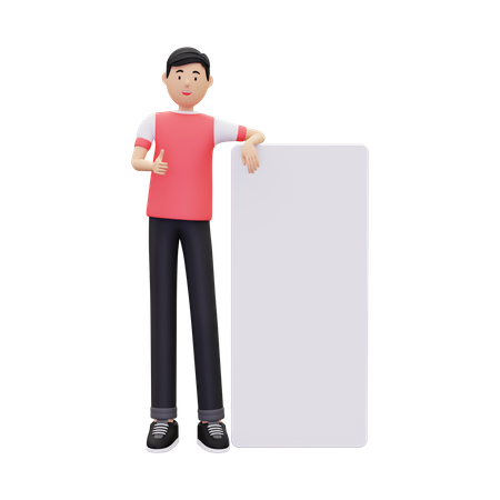 Homem Com Um Cartaz Em Branco Para Publicidade  3D Illustration