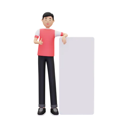 Homem Com Um Cartaz Em Branco Para Publicidade  3D Illustration