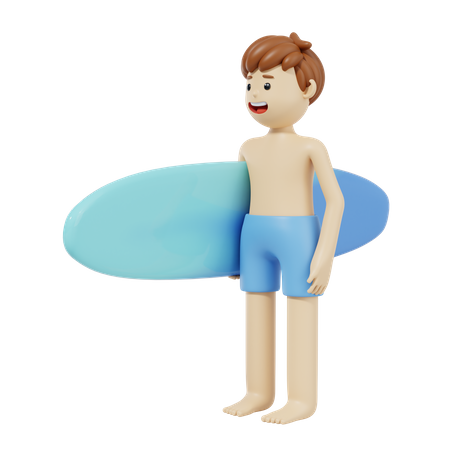 Homem com prancha de surf  3D Illustration