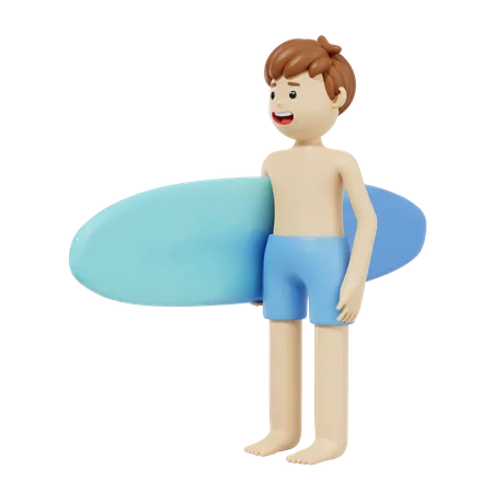 Homem com prancha de surf  3D Illustration