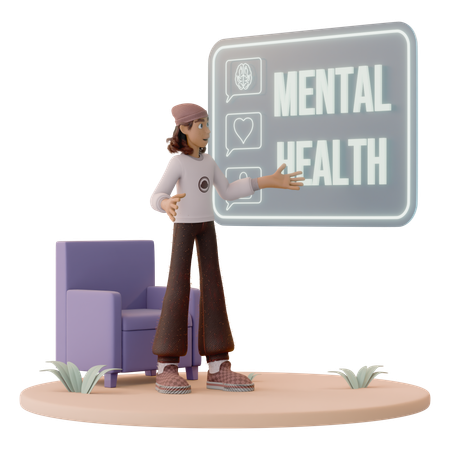 Homem com Símbolos Flutuantes de Saúde Mental  3D Icon