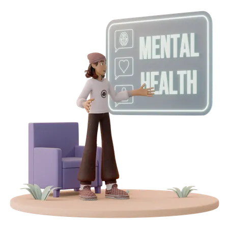 Homem com Símbolos Flutuantes de Saúde Mental  3D Icon