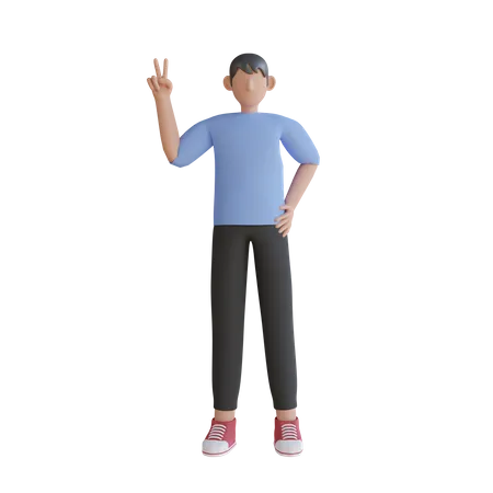Homem com sinal de vitória  3D Illustration