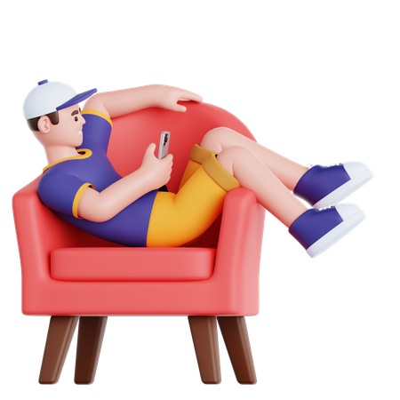 Homem com telefone deitado no sofá  3D Icon