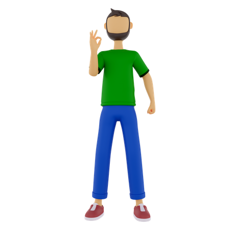 Homem com um gesto de ok com a mão  3D Illustration