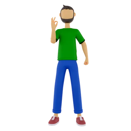 Homem com um gesto de ok com a mão  3D Illustration