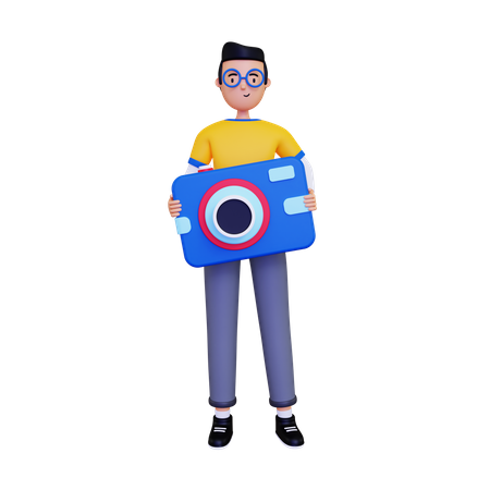 Homem com uma câmera de bolso  3D Illustration