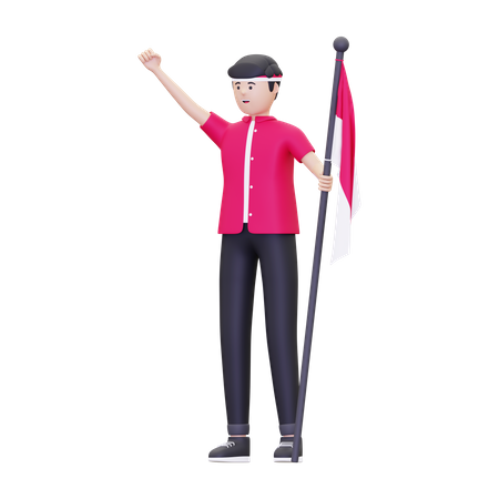 Homem comemorando o Dia da Independência da Indonésia  3D Icon