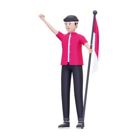 Homem comemorando o Dia da Independência da Indonésia  3D Icon